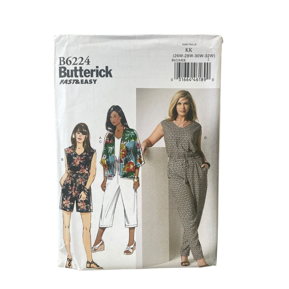Butterick B6224 Kimono Jumpsuit Romper Culottes Plus Size KK 26W-32W